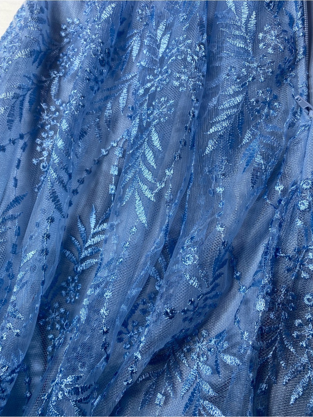 Audrey Parks Blue Floral Tulle Tie Shoulder Mini Dress Women's XL - Picture 6 of 12